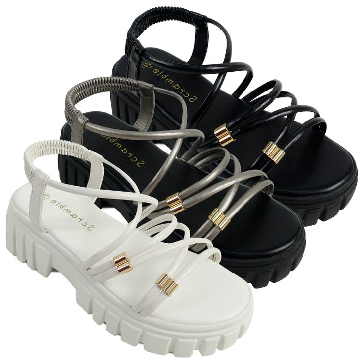 美脚見え！ゴールドパーツ × 華奢ストラップ 厚底トラックソールサンダル | Scramble | 詳細画像8 