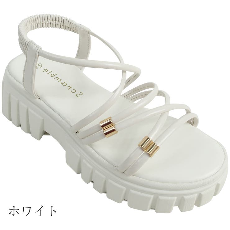 美脚見え！ゴールドパーツ × 華奢ストラップ 厚底トラックソールサンダル | Scramble | 詳細画像4 
