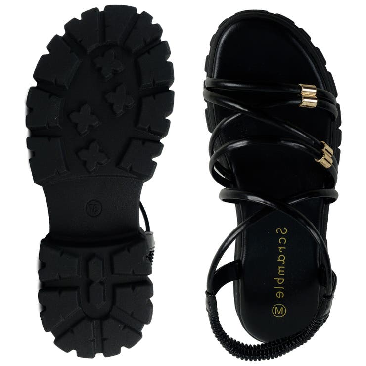 美脚見え！ゴールドパーツ × 華奢ストラップ 厚底トラックソールサンダル | Scramble | 詳細画像7 