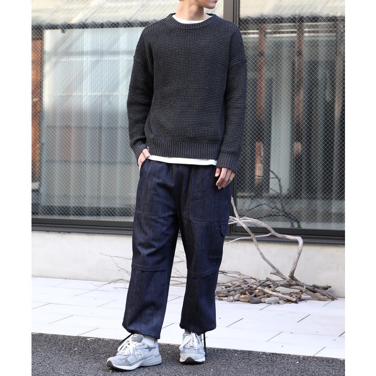 クルーネック畔編みニット セーター ワッフルニット[品番