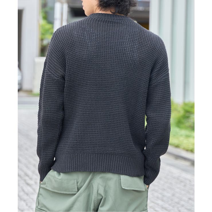 ワッフルニットのページ クルーネック畔編みニット セーター ワッフルニット[品番