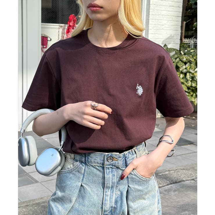 tシャツ ホース刺繍＆ドットPT　8分袖P/O レディース ワンポイントクラシカルポニー刺繍Tシャツ Classical PONY[品番