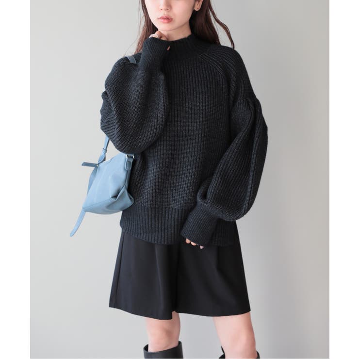 ブラック | 【SETUP7】バルーンスリーブハイネックプルオーバーニット trc | SETUP7【WOMEN】