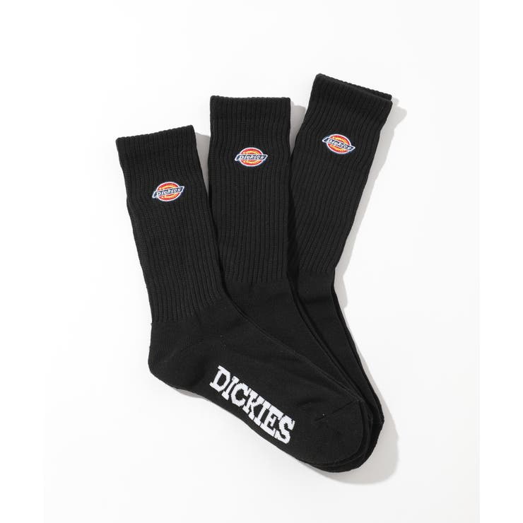 ブラック | クルーソックス 3P ロゴ刺繍底パイル | SETUP7【WOMEN】