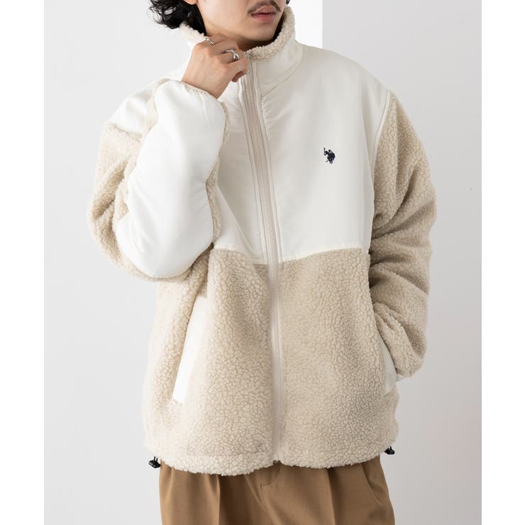 アイボリー | ワンポイントロゴ ポニー刺繍 ボアジャケット | SETUP7【MEN】