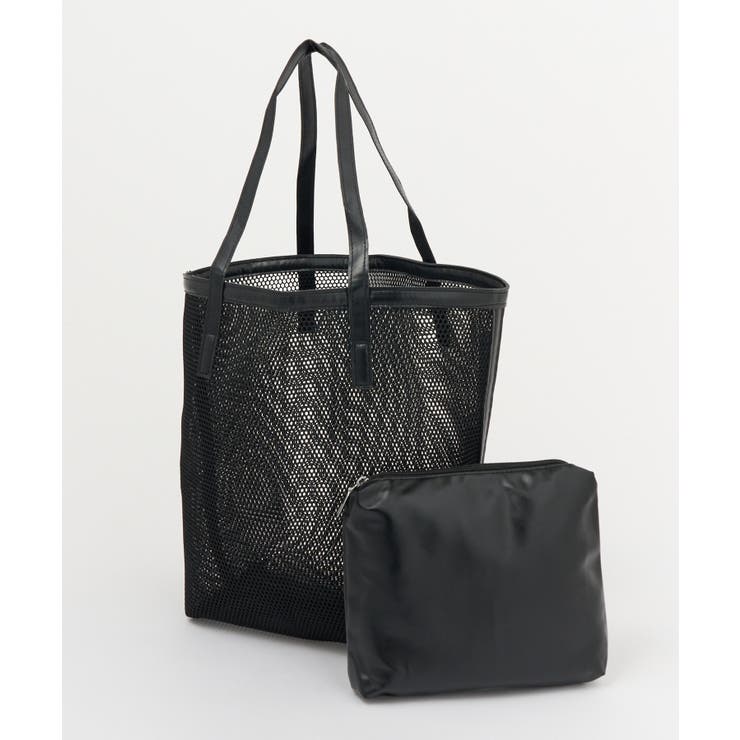 ブラック | 【SETUP7】ポーチ付きPVCメッシュトートバッグ KNF147 | SETUP7【MEN】