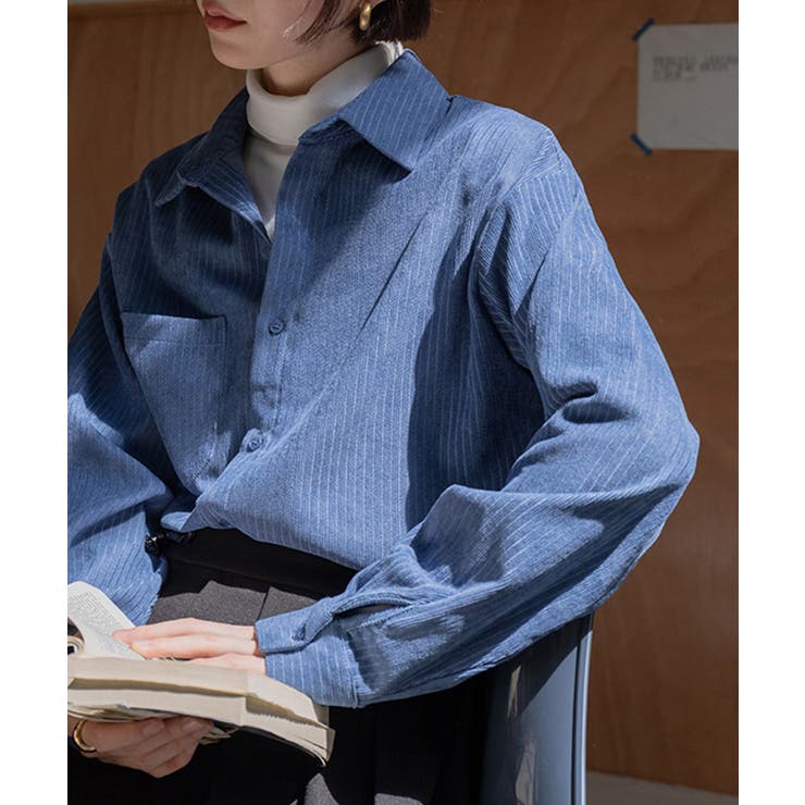 ブルー | 【SETUP7】ベロアコーデュロイ長袖シャツ KNF149 | SETUP7【WOMEN】