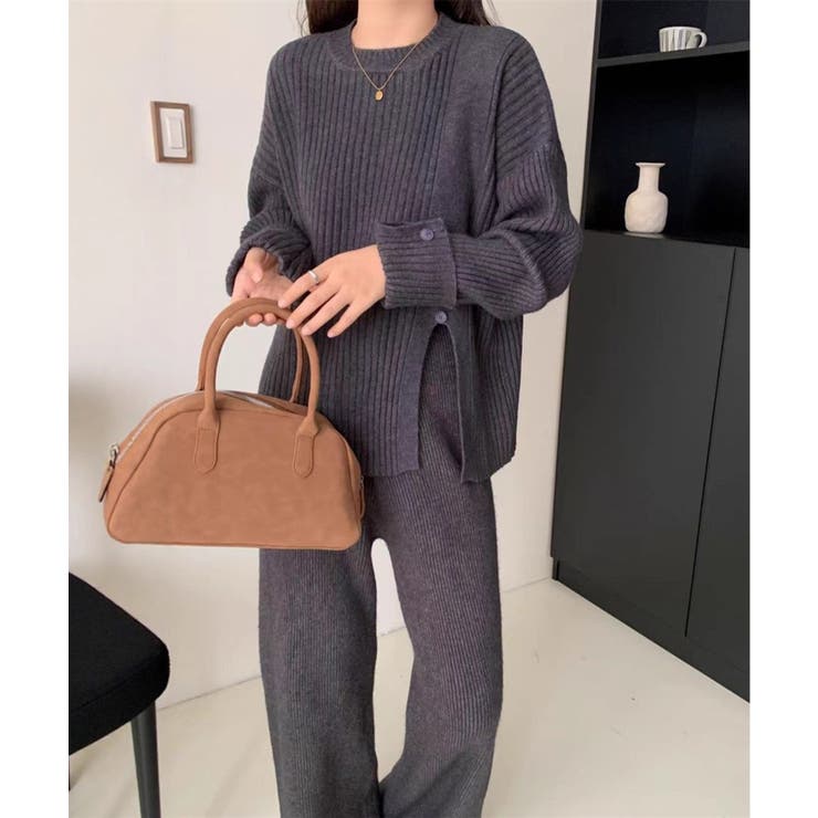 グレー | 【SETUP7】サイドスリットリブニットセットアップ KNF151 | SETUP7【WOMEN】