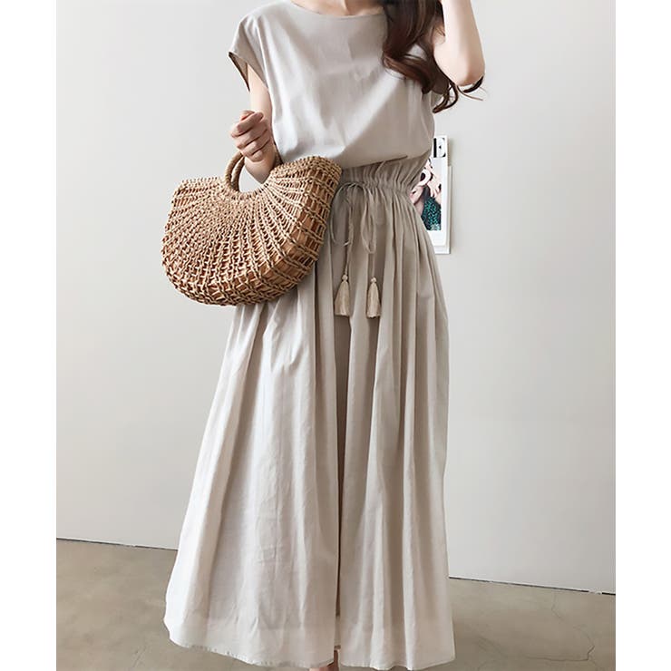 ベージュ | 【SETUP7】コットンフレンチスリーブマキシ丈ワンピース SCCH14 | SETUP7【WOMEN】