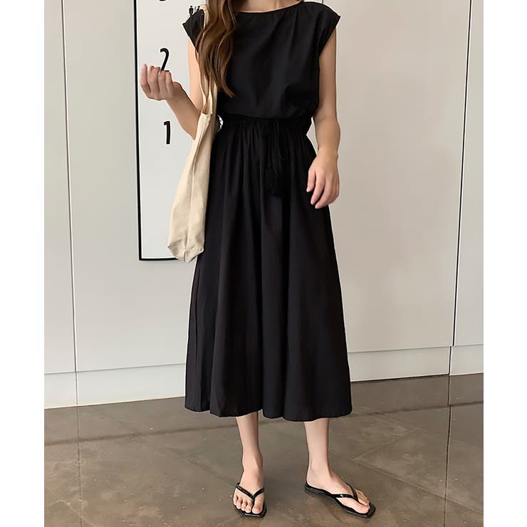 ブラック | 【SETUP7】コットンフレンチスリーブマキシ丈ワンピース SCCH14 | SETUP7【WOMEN】
