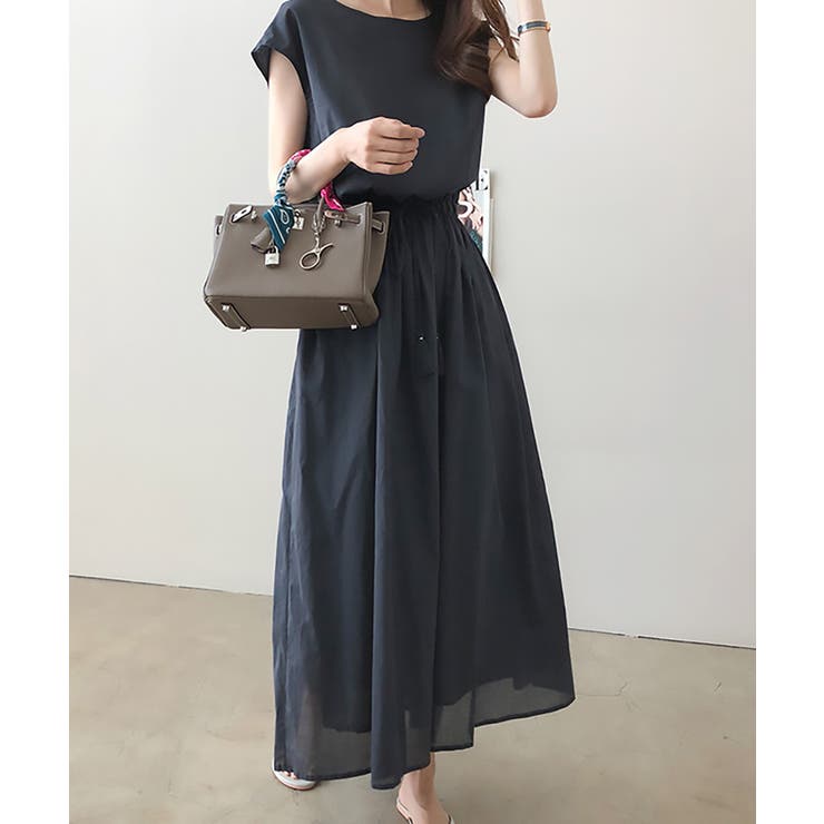 ネイビー | 【SETUP7】コットンフレンチスリーブマキシ丈ワンピース SCCH14 | SETUP7【WOMEN】