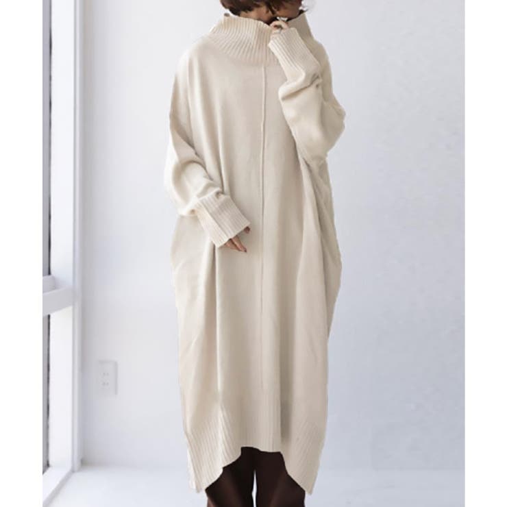 SETUP7】モックネックソフトコクーンニットワンピース ゆったり