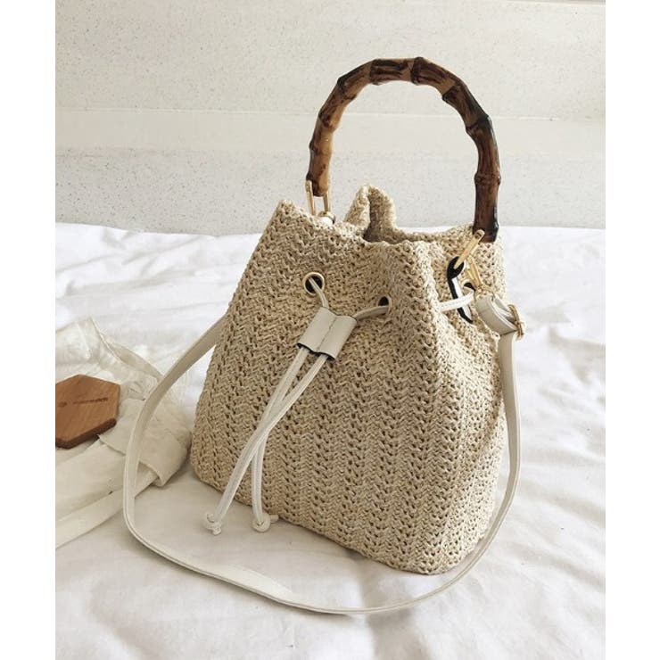 MAISON BREEZE】バンブーハンドル巾着バッグ KNF[品番：TTMW0000673 