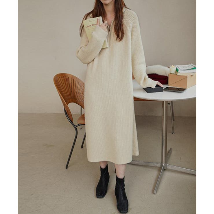 アイボリー | 【SETUP7】ハーフジップハイネックニットワンピース SCCH266 | SETUP7【WOMEN】