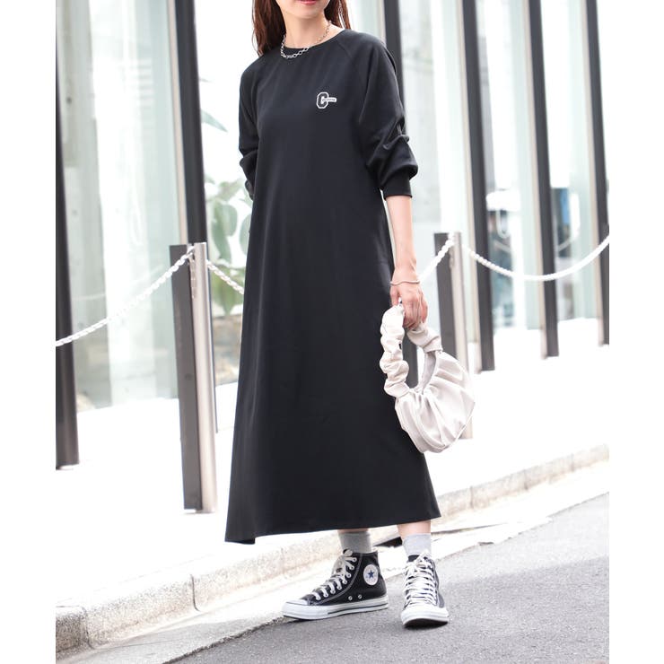 春カラーAライン 長袖ラグランワンピース 袖ボリューム[品番