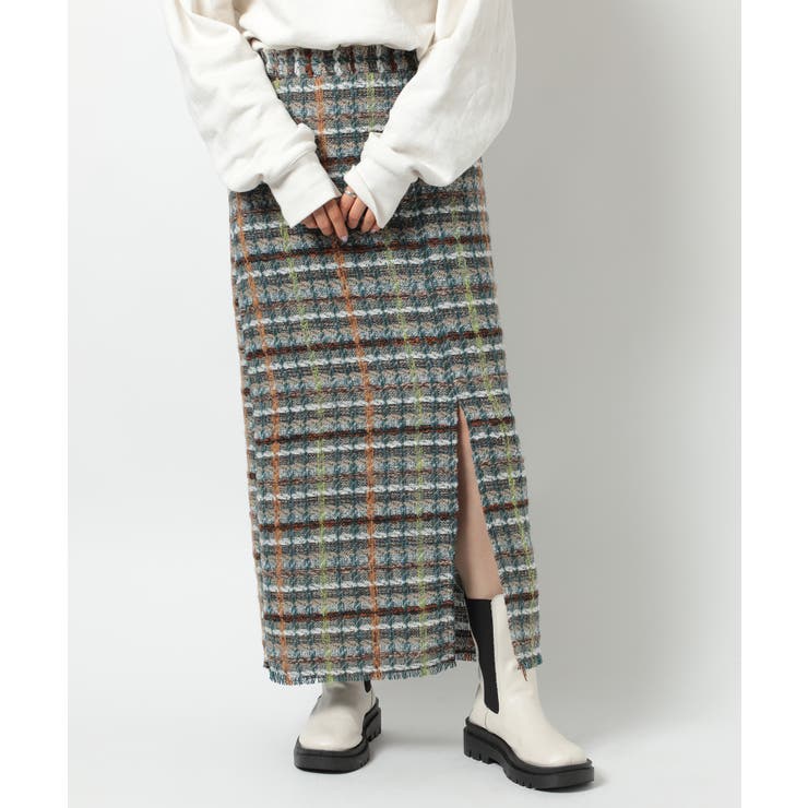 グリーン | 【SETUP7】ラメ入りカラーも選べる！ツイードナロースカート trc | SETUP7【WOMEN】