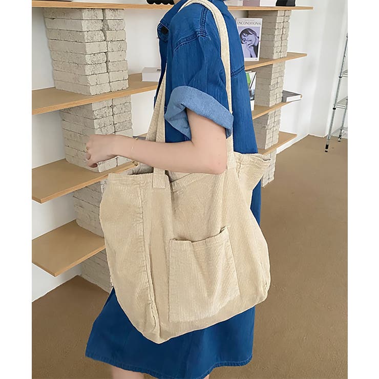 Bonpoint トートバッグ　パープル×アイボリー コーデュロイ miniministore コーデュロイ トートバッグ 大容量カバン