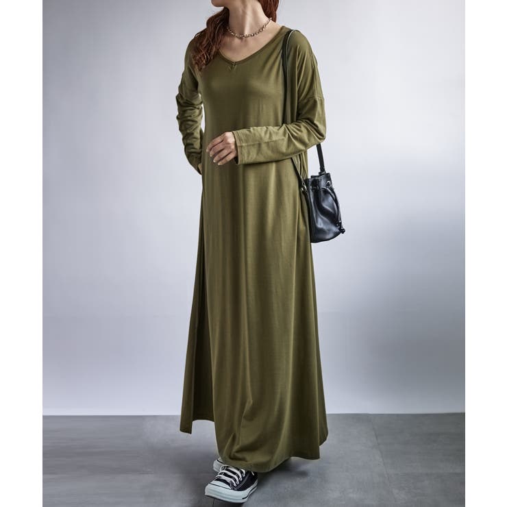 カーキ | 【SETUP7】Vネックフレアワンピース SCCH329 | SETUP7【WOMEN】