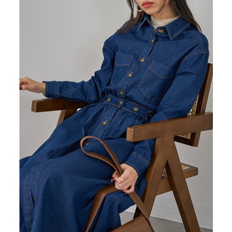 VERMEIL par IENA ウエストシェイプワンピース 40 ネイビー