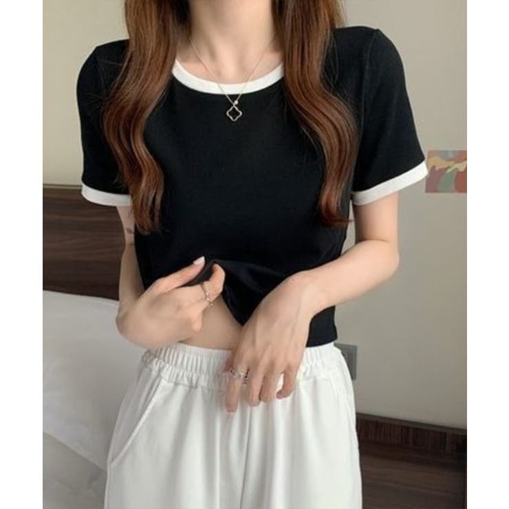 ブラック | 【SETUP7】ベーシックリンガーTシャツ KNF012 | SETUP7【WOMEN】
