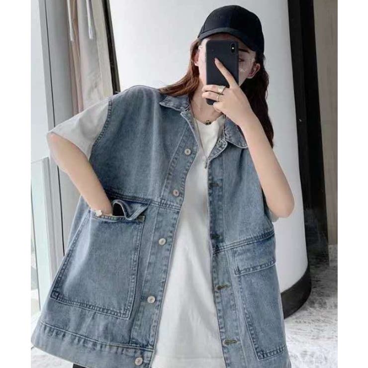 サックスブルー | 【SETUP7】ビッグシルエットデニムベストジャケット KNF012 | SETUP7【WOMEN】