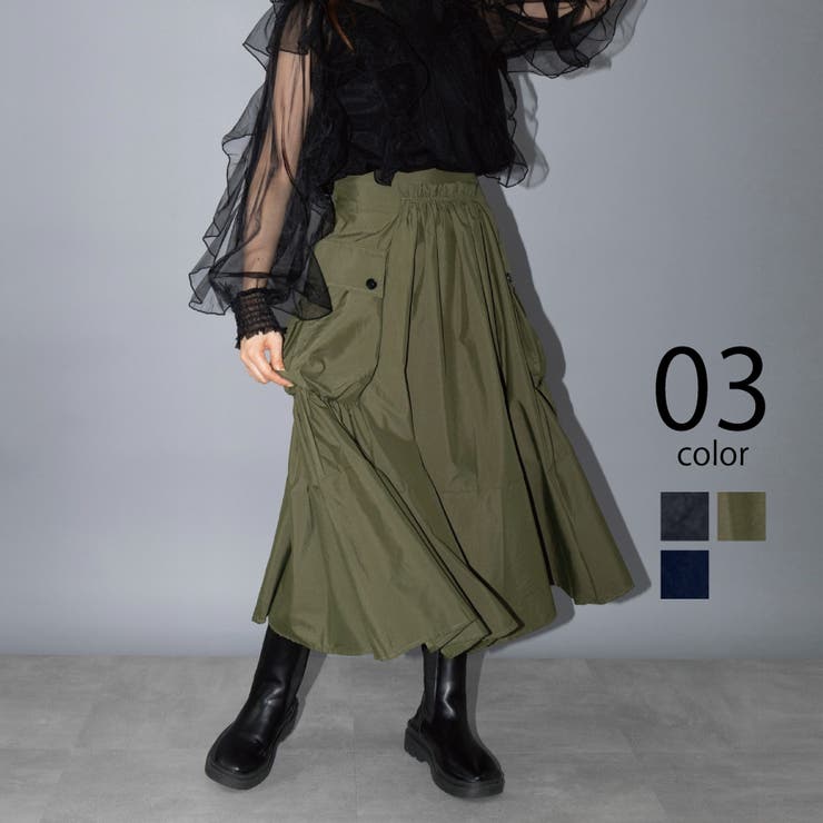 G.O.A. カーキ ロングスカート ドローストリング osharewalker（オシャレウォーカー） スカート ボトムス レディース