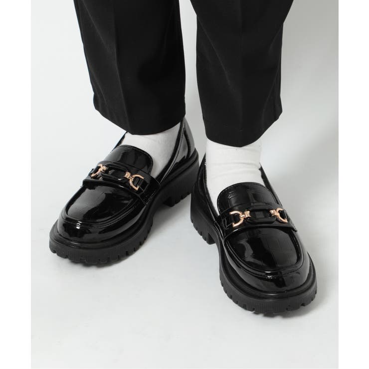 ⭐️新品未使用⭐️ ファビオルスコーニ　クロコ型押し　ビットローファー　ブラック クロコ型押しフェイクレザーエナメルビットローファー KNF049[品番