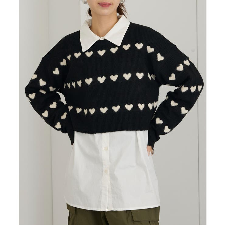 ブラック | 【MAISON BREEZE】ハート型JQニット クロップドPO | SETUP7【WOMEN】