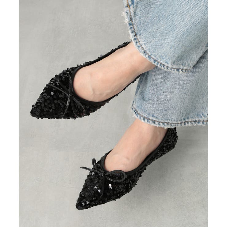 ブラック | 【SETUP7】ポインテッド リボンラメフラットミュール SCCH565 | SETUP7【WOMEN】