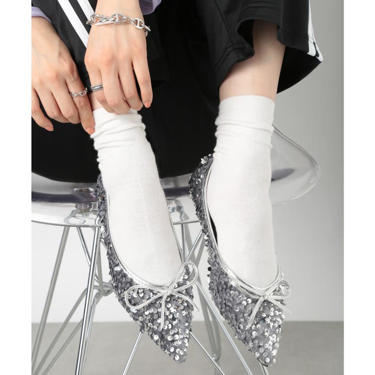 シルバー | 【SETUP7】ポインテッド リボンラメフラットミュール SCCH565 | SETUP7【WOMEN】