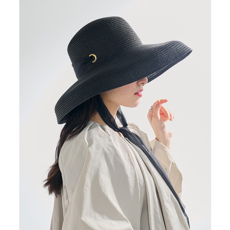 ブラック | 【MAISON BREEZE】リボン付きつば広麦わら帽子 KNF127 | SETUP7【WOMEN】