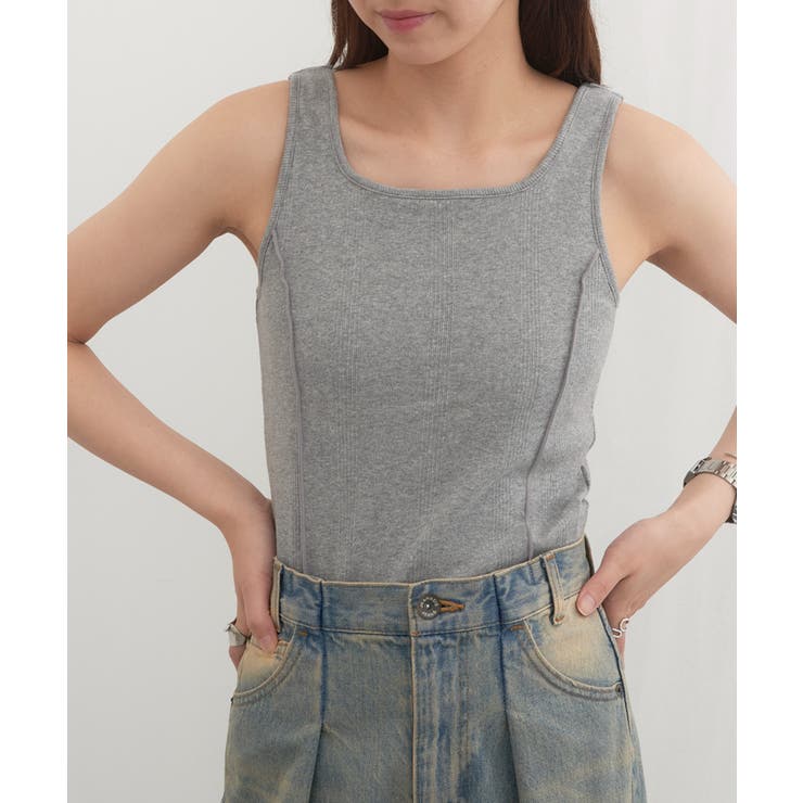 anuke　Border Rib Tank ボーダーリブタンク　グレーブルー ビーフィーリブタンクトップ ネイビー | ヘインズの公式通販サイト