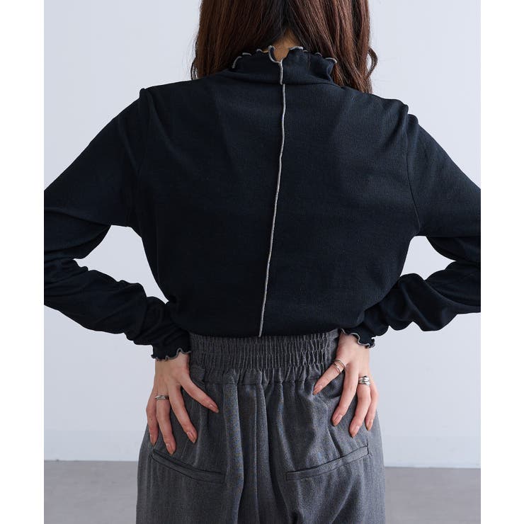 ブラック | 【SETUP7】テレコリブ配色ミシンスリットタートル長袖 GLR | SETUP7【WOMEN】