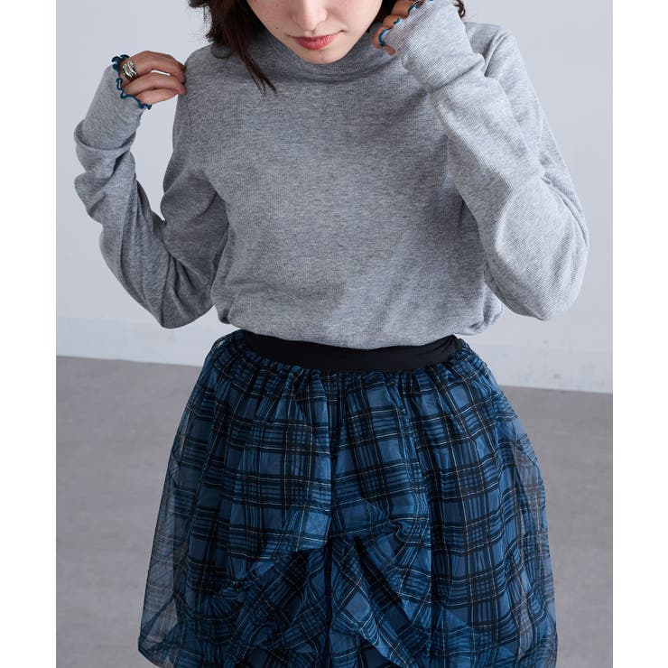 杢グレー | 【SETUP7】テレコリブ配色ミシンスリットタートル長袖 GLR | SETUP7【WOMEN】