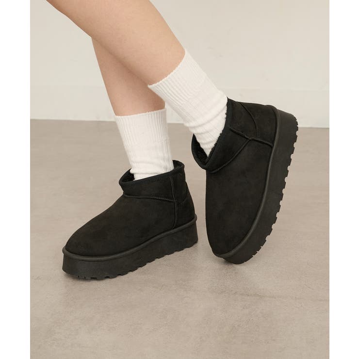 ブラック | 【SETUP7】厚底ショート丈ムートン風ブーツ GLR | SETUP7【WOMEN】