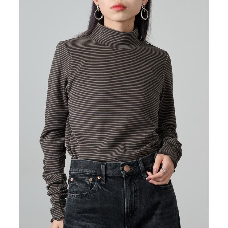 ブラウン系1 | 【SETUP7】ボーダー柄両面起毛スムースタートル長袖 GLR | SETUP7【WOMEN】