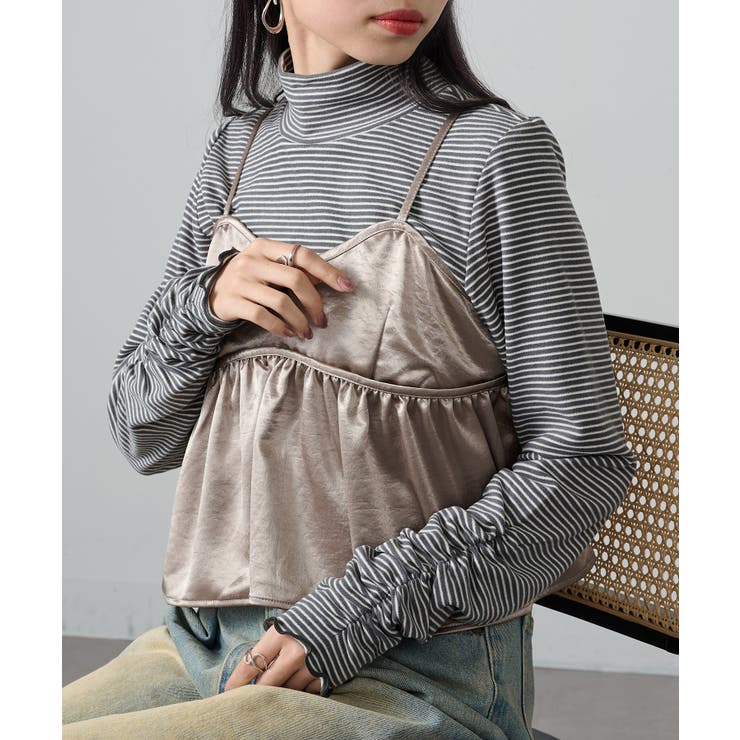 グレー系1 | 【SETUP7】ボーダー柄両面起毛スムースタートル長袖 GLR | SETUP7【WOMEN】