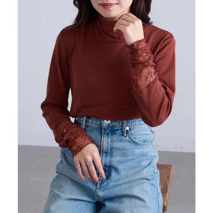 ブラウン | 【SETUP7】無地TCフライスレール使いタートル長袖 GLR | SETUP7【WOMEN】