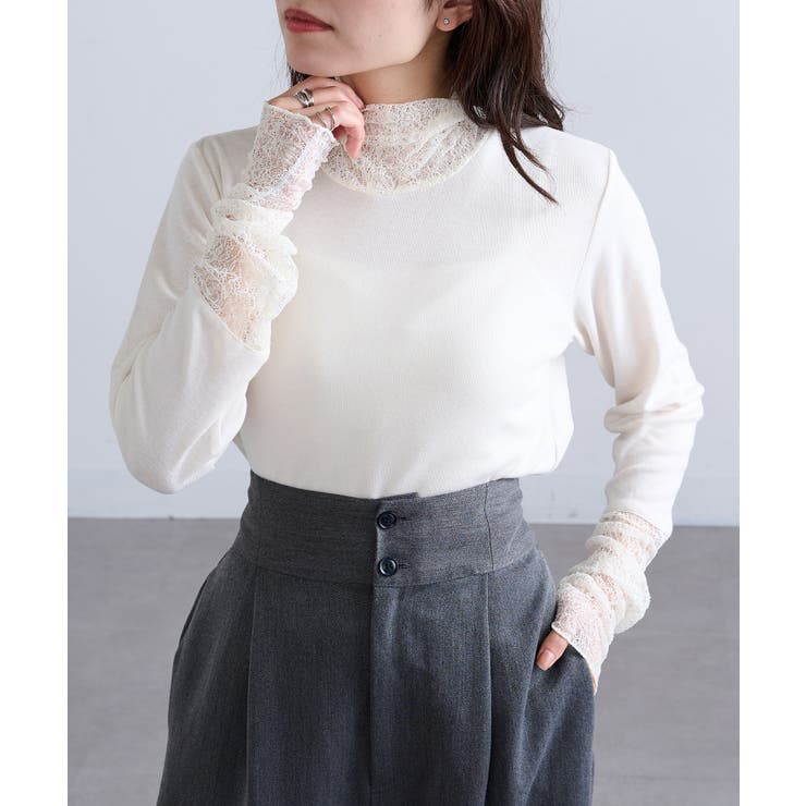 アイボリー | 【SETUP7】無地TCフライスレール使いタートル長袖 GLR | SETUP7【WOMEN】