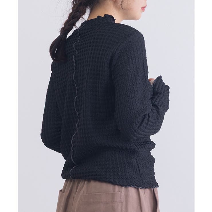 ブラック | 【SETUP7】ヘリンボーンJQD配色メロウハイネック長袖 GLR | SETUP7【WOMEN】