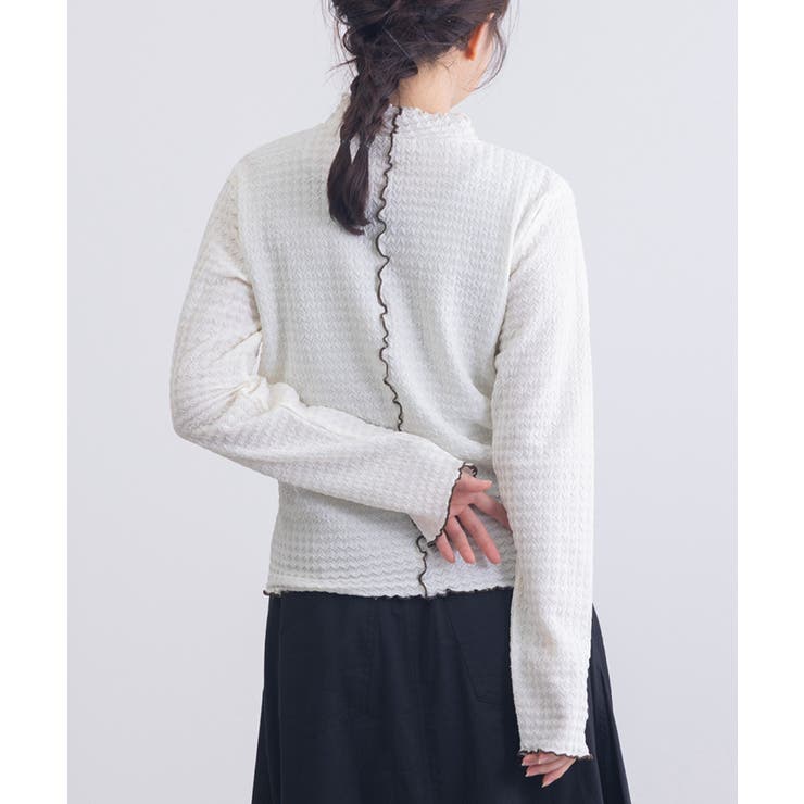 アイボリー | 【SETUP7】ヘリンボーンJQD配色メロウハイネック長袖 GLR | SETUP7【WOMEN】