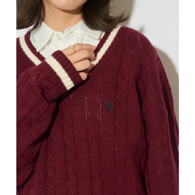バーガンディー | 【U.S. POLO ASSN.】ロイヤルヤーンオーバーチルデンニットセーター | SETUP7【WOMEN】