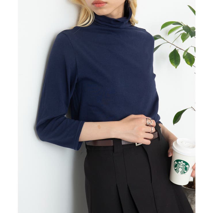 ネイビー | 【SETUP7】UVカットボトルネック7分袖 Tシャツ GLR | SETUP7【WOMEN】