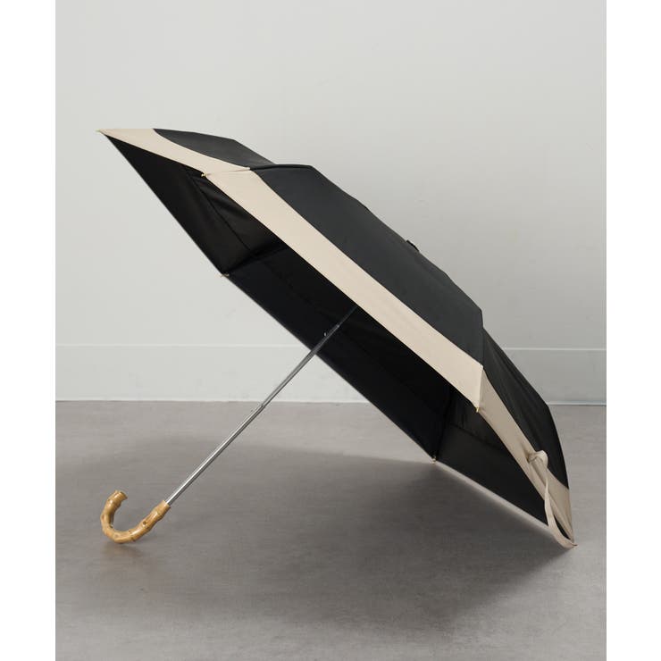 ブラック | 50cm パステルボーダー バンブーハンドル折りたたみ傘 | SETUP7【WOMEN】