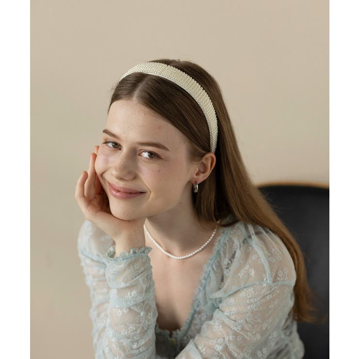 【ガーリー×上品☆パールがお洒落】CHANEL ヘアカチューシャ Princess Melody】クラウン×パールチェーンりぼんカチューシャ