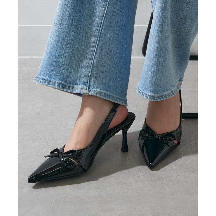 ブラック | 【SETUP7】エナメルリボン バックストラップパンプス KNF-TP | SETUP7【WOMEN】