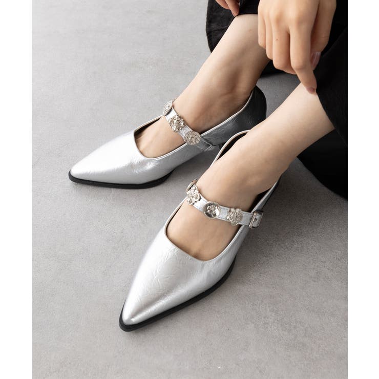 シルバー | 【SETUP7】ヴィンテージボタンモチーフストラップパンプス KNF-TP | SETUP7【WOMEN】