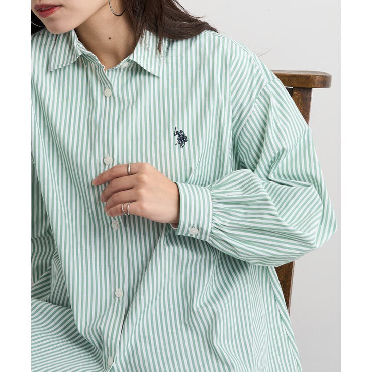 グリーン | 【U.S. POLO ASSN.】ロイヤルピンオックス袖バルーンシャツ | SETUP7【WOMEN】