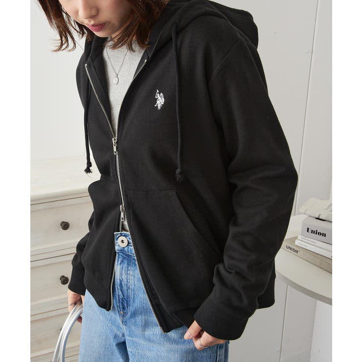 ブラック | 【U.S. POLO ASSN.】ワンポイントロゴ ダブルジップパーカー | SETUP7【WOMEN】