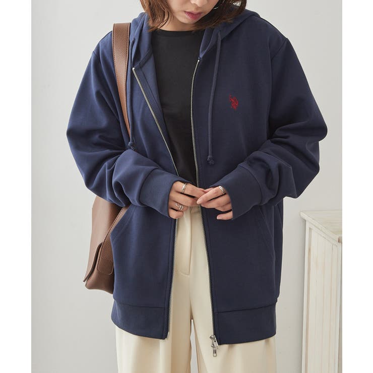 ネイビー | 【U.S. POLO ASSN.】ワンポイントロゴ ダブルジップパーカー | SETUP7【WOMEN】
